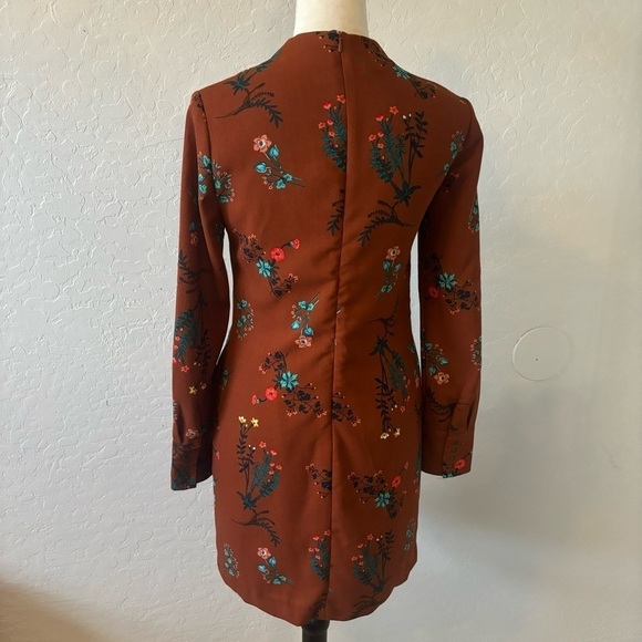 WAYF Brown Floral Long Sleeve Mock Neck Shift Dress Academia Preppy Size XS - Picture 5 of 13
